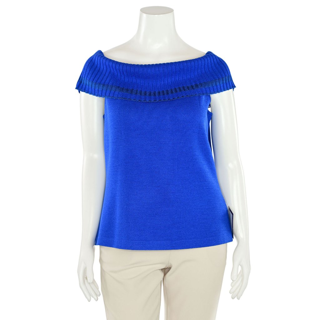 St. John Sport Off The Shoulder Knit Top In Blue Sz L